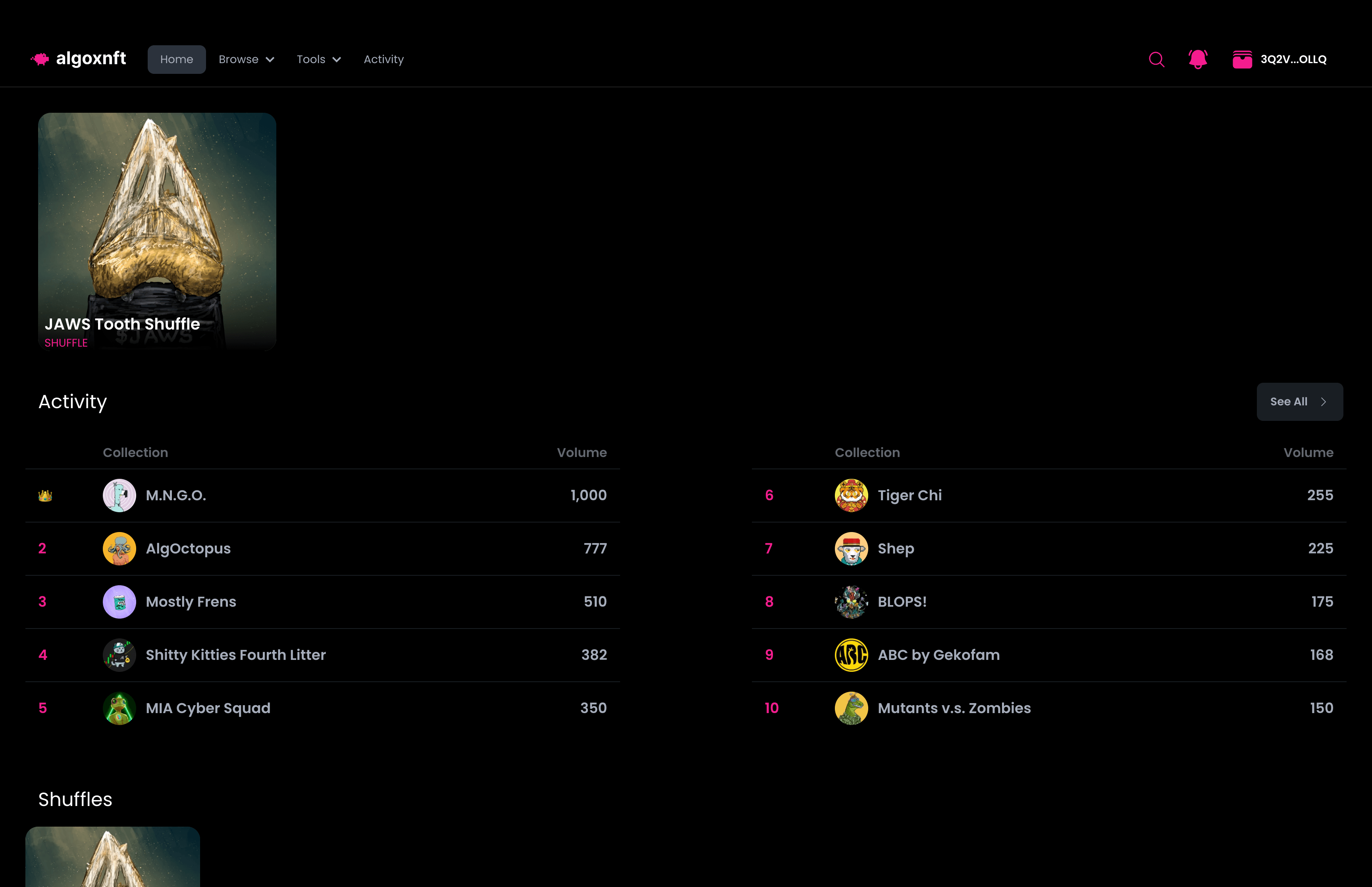ALGOxNFT home page